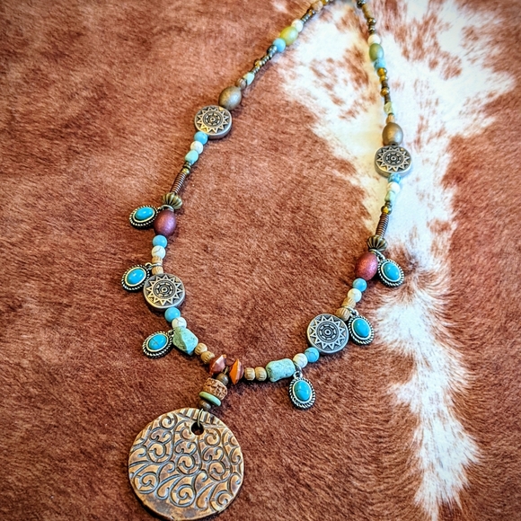 NWT Handcrafted Beaded Boho With Turquoise Color Stone and Multi Colored Beads - Picture 3 of 11